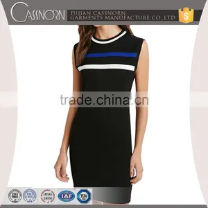 Black Viscos Slim Fit Crew Neck Sleeveless Knitted Dress With Stripes thumbnail-1