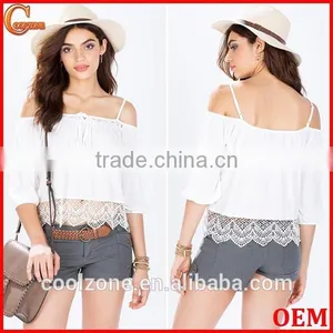 Fashion Cold Shoulder Self Tie Crochet Blouse Top Selling Blouse Products 2015 thumbnail-1