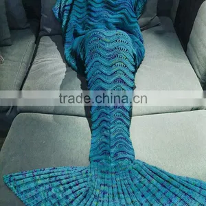 Bedroom Decor Crochet Knit Colors Fish Design Super Softextile Blanket Cozy Mermaid Tail Blanket With Sleeves thumbnail-3