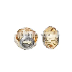 Lampwork Glass European Style Large Hole Beads Round Faceted Champagne Transparent With 304 Stainless Steel Silver Tone Core thumbnail-3