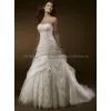 High Quality Organza Lace Material Appliqued Ruched A-line Strapless Bridal Wedding Dress Custom Made thumbnail-1
