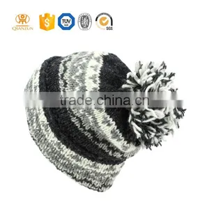 Mens Custom Beanie Leather Patch Pom Pom Beanie Hats Wholesale Black Plain Knitted Beanie thumbnail-1