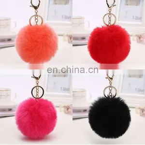 Popular Handmade Artificial Fur Pompon Keychain Much Color Fluffy Ball Bag Hang Promotion Gift thumbnail-3