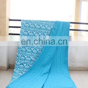 Ikat Kantha Bedcover Tourqoise Bedcover Cotton Blanket thumbnail-4