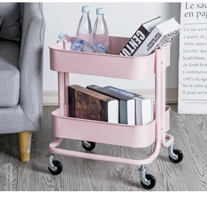 Movable Kitchen Trolley Foldable Metal Cart Multilayer Black Color Metal Iron thumbnail-1