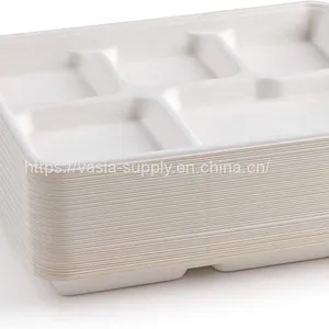 Wholesale Biodegradable Sugarcane Tableware Pile Food on 8“x10“ Bagasse Trays Does NOT Bend for Family Cookouts thumbnail-4