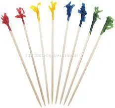 Wooden Disposable 4 Inch Frill Picks Assorted Colors Frilly Toothpicks thumbnail-1