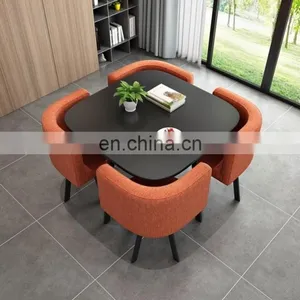 Manufacturer Modern Style Living Room Home Furniture Square Space Saving 4 Seaters Dining Table Set thumbnail-2