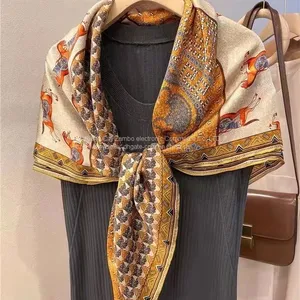 Oil Painting Flowers Silk Feels Soft Scarves Literature and Art Style High Quality 110*110CM thumbnail-2