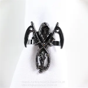 Antique Plated Black Gold Napkin Ring With Metal Skull Design For Halloween thumbnail-4