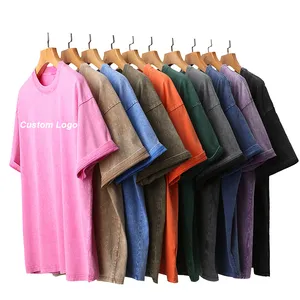 Acid Wash Vintage Men Women High Quality Heavy Gym Cropped Oversized Cotton Tshirt 300 Gsm Washed Unisex Oversized Tshirt thumbnail-1