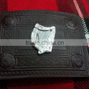Scottish Kilt Belt Buckle Made Of Brass Material With Black Finish Front Side Harp Badge thumbnail-1