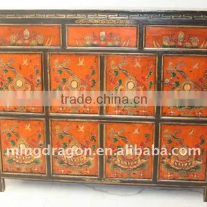 Chinese Antique Tibetan Three Drawer Eight Door Cabinet thumbnail-1