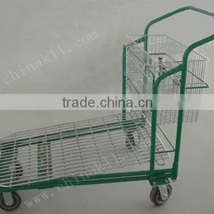 Folding Wire Steel Supermarket Trolley Cargo Cart Warehouse Trolley thumbnail-3