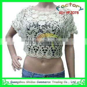 Export High Quality Short Sleeve Short Pattern Blouse Embroidery Cotton Ladies Blouse thumbnail-1