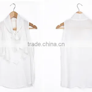 Fashion Lady Garment White Office Ruffle Sash S M L XXL Tops thumbnail-5