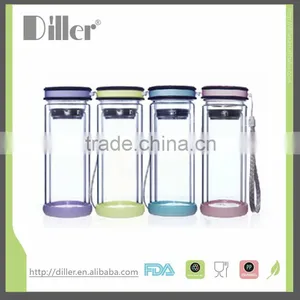 Double Wall Borosilicate Glass Water Bottle PP Material With Strainer thumbnail-1