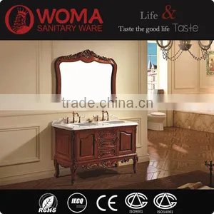 Double Sinks Classical Bathroom Solid Wood Cabinet Floor Standing Wash Basin No.6007 thumbnail-1