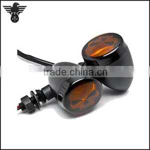 Aluminum Skull Lens Vintage Motorcycle Turn Signals for Harley Cruisers thumbnail-1