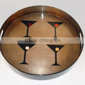 Best Selling Glass Design Gold Lacquer Wood Serving Tray Table thumbnail-1