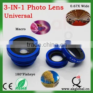 Wholesale Wide Angle&fisheye&Micro Clip 3 in 1 Lens for Samsung s4 Mobile Phone thumbnail-4