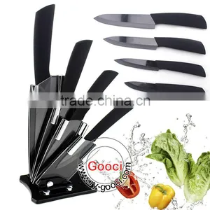GOOCI Ceramic Knife Set Super Sharp Chef Fruit Ceramic Knife Set Size 3"+4"+5"+6" + Peeler + Holder BLACK BLADE thumbnail-1