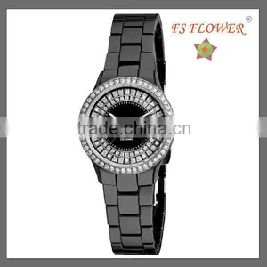 Fake Diamond Watch Dial Nice Ceramic Watch Lady Slim Stone Wrist Watch thumbnail-1