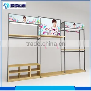 Hairline Brushed Metal Wooden Clothes Store Retail Display Rack thumbnail-1