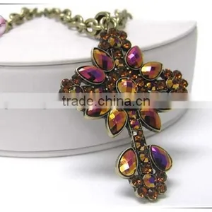Crystal and Metallic Stone Deco Cross Pendant Necklace thumbnail-1