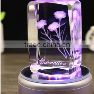 3D Laser Engraved Crystal Cube With Light Base thumbnail-1