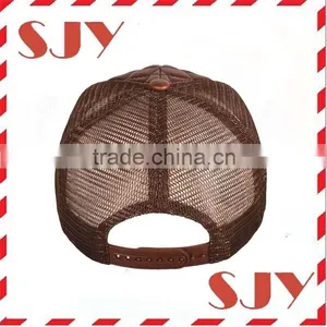 High Quality Foam Flat Bill Faux Leather Mesh Trucker Hat thumbnail-4