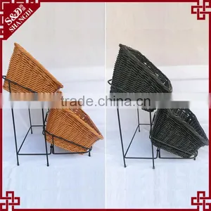 Amazing Supermarket or Store Used Fruit & Bread Rack With 2 Tier Rattan Baskets Delicate Food Display thumbnail-5