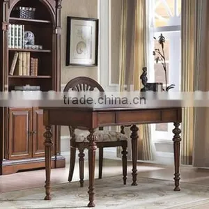 Replicated Office Table With Retro Painting, Noble Classic Wood Carving Reading Table With Chair, Graceful Home Office Furniture thumbnail-4