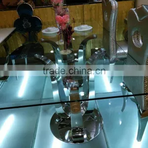 Rectangle Used Glass Dining Table Designed for Living Room / Stainless Steel Dining Table AH6120L thumbnail-2