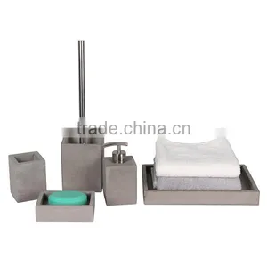 Highend Hotel Bathroom Deco Concrete Bath Accessory Set Soap Dispenser Toothbrush Holder thumbnail-1