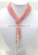 3 Rows 45 Inch 5mm Pink Round Red Original Coral Beads Necklace thumbnail-1
