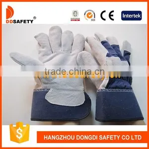 DDSAFETY 2017 Cow Split Leather Glove Full Palm Blue Cotton Back Rubberized Cuff thumbnail-1