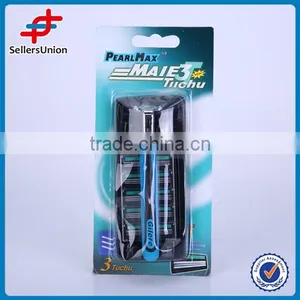 4PCS CHANGEABLE STAINLESS STEEL TRIPLE BLADE RAZOR WITH RUBBER HANDLE thumbnail-1