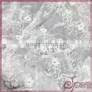 White Transparent Floral Embroidery Design Cotton Lace Fabric for Dress/ Tops/ Cardigan thumbnail-3