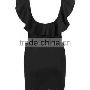 2016 Sexy Black Open Back Ruffle Knit Bodycon Evening Dress HSD2207 thumbnail-5