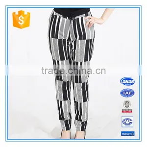 Black And White Stripe Cotton Women Linen Drawstring Pant thumbnail-1