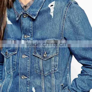 Long Style Young Girl Ripped Denim Jacket Women Cheap thumbnail-3