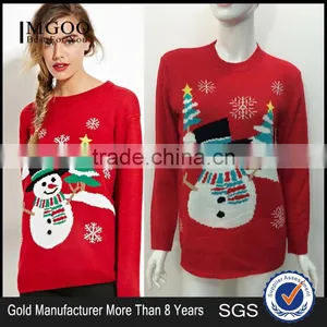Stock Women Christmas Longline Crewneck Red Knitwear Sweatshirt Knitted Top Long Sleeve Wholesale Bulk thumbnail-1