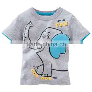 Boys Gray With Elephant Printed Pattern Cartoon T-shirts Kids Summer Cotton Tops thumbnail-1