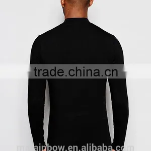 Black Plain Mens Long Sleeve T-Shirt Slim Fit 1/4 Zipper Tops Muscle Lightweight Jacket Quarter Zipper T Shirts thumbnail-2