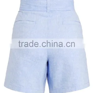 Wholesale Women Clothes Summer Casual Belted Cotton Chambray Shorts thumbnail-2