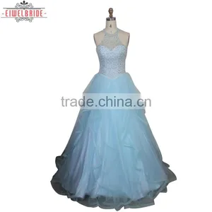 Custom A Line Halter Beading Wedding Dress thumbnail-1