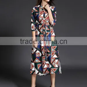 New Designs Elegant Women Printed Loose Shirt Printed Dress With Pattern Satin Dress Designs thumbnail-3