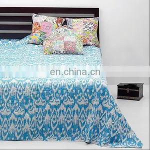 Ikat Kantha Bedcover Tourqoise Bedcover Cotton Blanket thumbnail-1