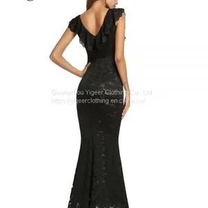 Ruffled V-neck High Waist Sheath Lace Mermaid Dress thumbnail-2